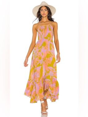 Free People Heat Wave Maxi Dress | Medium | Gold Combo